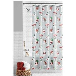 Holiday Collection Fabric Shower Curtain Santa & Reindeer 72 in x 72 in